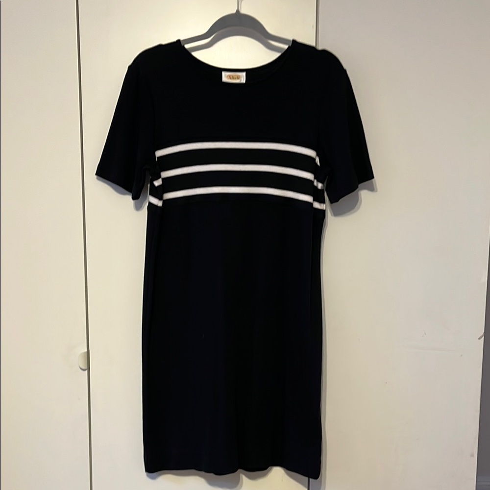 Classic Black and White Striped Cotton Dress. Size M